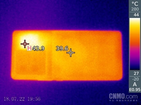 高帧率模式运行20分钟《原神》，iQOO 10 Pro的背板最高温度为43.9℃